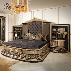 Heißer Verkauf: Türkisches Luxus-Schlafzimmermöbel-Set im klassischen Stil – Hochwertiges Schwarz-Gold-Design, direkt ab Werk, High-End-Stoff-Kingsize-Bett-Set - Product Image 2