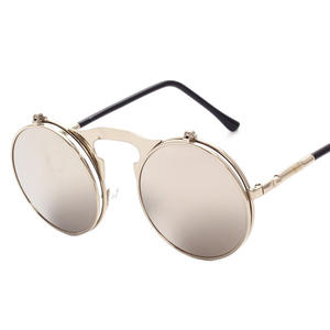 Trendy Retro Metal Round Steampunk Flip-Up Gafas de sol con <span class=keywords><strong>lentes</strong></span> de espejo <span class=keywords><strong>para</strong></span> hombres y mujeres - Product Image 2
