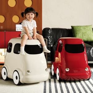 Creative Kids Trash Can Cartoon Bus Shape Portable Narrow Bin For Children's Room Indoor Use White Red Press Down Version - Product Image 2