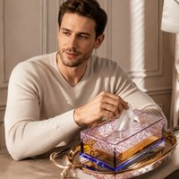 Boîte à mouchoirs en cristal taillée à la main de luxe, porte-mouchoirs en cristal coloré, boîte à serviettes décorative pour la décoration de table à la maison, à l'hôtel, cadeau