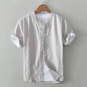 Semplice <span class=keywords><strong>Casual</strong></span> 4XL <span class=keywords><strong>estate</strong></span> <span class=keywords><strong>abbigliamento</strong></span> con colletto rialzato Top manica corta camicia in misto cotone lino botton up - Product Image 2