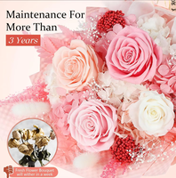 Bouquet de 4 roses éternelles roses avec vase et coffret cadeau |   Dure plus de 3 ans, facile d'entretien, cadeau d'anniversaire pour femme, maman, grand-mère, épouse