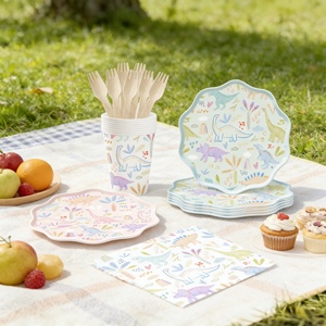 DAMAI Dinasuar Kids Birthday Party Supplies Pink Blue Dinasuars Elements Plate <b>Disposable</b> <b>Tableware</b> Paper Napkins Cups Plates - Product Image 3