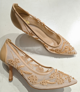 F1045 ZA Scarpe da <span class=keywords><strong>Donna</strong></span> Eleganti con <span class=keywords><strong>Tacco</strong></span> Alto, Scarpe da Sposa Ricamate, Scarpe da Cerimonia, Nero Bianco Kaki con Perline, Tacchi da Sposa - Product Image 4