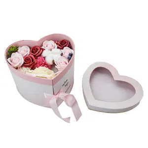 Nouveautés saint valentin bouquets de fête des mères boîtes d'emballage boîte cadeau cadeau en forme de coeur rose je t'aime boîte cadeau fleur avec fenêtre