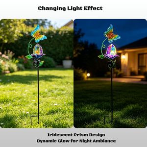 Lámpara de Jardín con Forma de Mariposa Metálica Hecha a Mano, Luz Iridiscente Prismática de PET, Adorno Luminoso para Exteriores, para Caminos, Venta al Por Mayor - Product Image 4