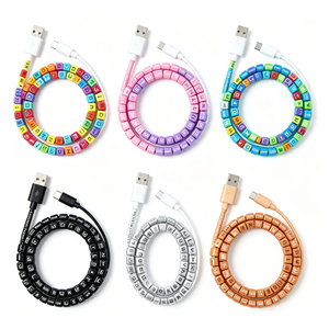Câble de charge personnalisé avec lettres en perles, câble de données USB avec nom personnalisé, cordon de chargeur de téléphone fait main, cadeau promotionnel - Product Image 6