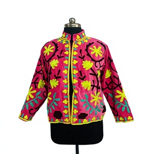 Veste d'hiver matelassée artisanale, rose vif, style velours, tissée 100% coton, écologique - Product Image 5