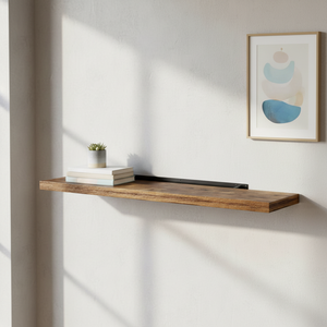 Étagère flottante en bois rustique pour petits espaces, style farmhouse, avec support métallique, possibilité de personnalisation - Product Image 4