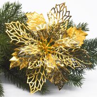 Dekorasi Natal Klasik Bunga PE Berlapis Emas Buatan Daun Maple Kupu-Kupu Berlapis Serbuk Emas Ramah Lingkungan
