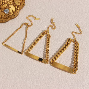 Dreamshow quadrato oro placcato Charm in acciaio inox marca Cuban a maglia bracciale <span class=keywords><strong>donna</strong></span> bracciale Anti appannamento - Product Image 3