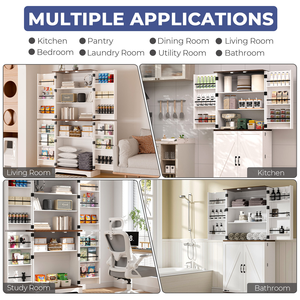 Organizador de Almacenamiento Estilo Rústico <span class=keywords><strong>Blanco</strong></span> Ustovian para Comedor, Puertas Corredizas, Estantes Ajustables, Gabinete de Cocina de Madera Rústica - Product Image 6