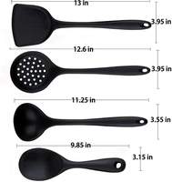 Ensemble d'ustensiles de cuisine en silicone de qualité supérieure, 4 pièces, de qualité alimentaire, durables, avec logo personnalisé sur l'emballage, pour la cuisine à domicile (rouge noir)