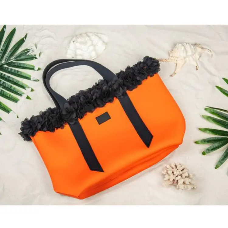 Large Orange Vegan Bag Light Handbag Fashion Shopping Custom Italy Neoprene Beach Bag
