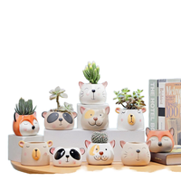 Ensemble d'animaux hibou et renard, mini pot à succulentes mignon, pot à fleurs en céramique, pots de plantes