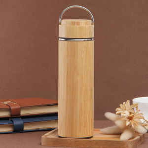 Termo de Bambú Personalizado Estilo Europeo Americano, Doble Capa de Acero Inoxidable, Antiderrames, Ecológico, con Asa y Tapa - Product Image 1