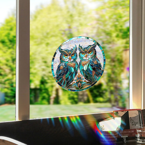 Usine En Gros Coloré Arbre De Vie Chat Noir <span class=keywords><strong>Hibou</strong></span> Sunshine Catcher Verre Autocollants Activé Par L'eau PET En Caoutchouc Masquage Nouveau - Product Image 3