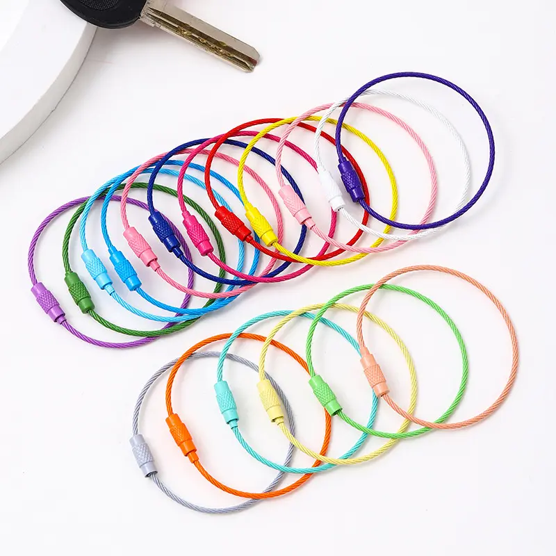 Screw Lock Cable Steel Wire Rope Colorful Key Rings Split Ring Key Chain Hook Holder DIY Keychain Accessories