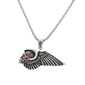 Pendentif en forme d'aile de crâne en acier inoxydable avec pierre rouge, collier rétro punk pour homme 280609 - Product Image 5