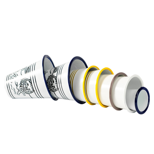 Mug conique en émail de 350 ml, personnalisé en usine, bleu et jaune, imprimé, non cassable, pour boire - Product Image 1