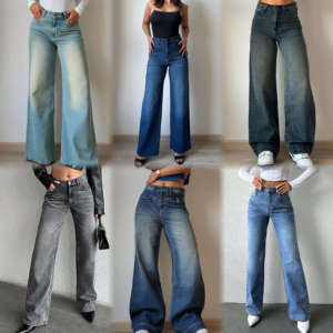 Pantalones <span class=keywords><strong>Vaqueros</strong></span> de <span class=keywords><strong>Mujer</strong></span> de Cintura Alta, Moda Casual de Pierna Recta y Elásticos con Lavado, Éxito de Ventas 2025 - Product Image 1