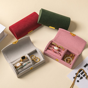 Modern Rectangle Velvet Jewelry <b>Storage</b> Box with Button Closure for <b>Rings</b> Earrings Necklaces-Portable Travel Packaging - Product Image 6