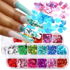 Paso Sico - Lentejuelas Holográficas 3D para <span class=keywords><strong>Uñas</strong></span>, Diseño de Corazón, 12 Unidades, Colores Variados, Lentejuelas de Mariposa para Decoración de <span class=keywords><strong>Uñas</strong></span> - Product Image 1