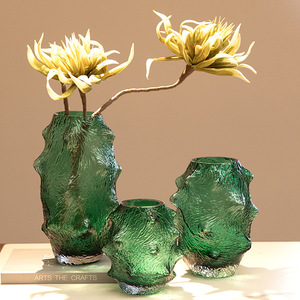 Jarrón de Vidrio con Forma Irregular de Pepino de Mar, Color Verde, con Arrugas, Adornos Decorativos Creativos, Arreglo Floral de Mesa, Florero - Product Image 1
