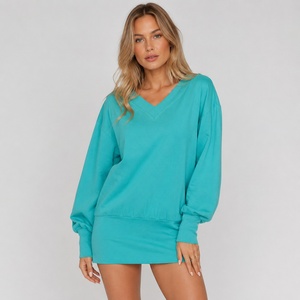 Women's V Neck <b>Loose</b> Fit Mini Pencil <b>Dress</b> Long Sleeve Solid Color Stretchy Casual Eco-Friendly Washable - Product Image 2