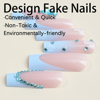 Ongles pré-dessinés en ABS longs et transparents, forme cercueil, effet blanchissant, avec diamants étincelants – Meilleures ventes