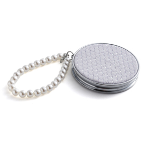 Miroir pliable rond recouvert de tissu avec chaîne en fausses perles, mini miroir de maquillage portable de poche, logo personnalisé - Product Image 3