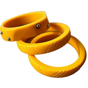 Premium Quality Yellow Acrylic Resin <b>Bangle</b> <b>Bracelets</b> Fancy Handmade Stylish With Metal Studs Unisex Fashion Jewelry for Woman - Product Image 2