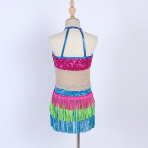 Body da ballo con paillettes colorate e brillanti, grazioso costume da ballo <span class=keywords><strong>latino</strong></span> per ragazza, con 3 strati di nappe, per performance sul palco, abbigliamento da ballo jazz - Product Image 5