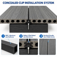 Planche de terrasse WPC extérieure moderne brossée à clipser, revêtement de sol co-extrudé gaufré 3D, surface antidérapante pour patio, jardin, complexe hôtelier -5