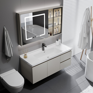 Miroir intelligent mural pour salle de bain avec vasque, meuble en contreplaqué étanche pour salle de bain de villa moderne, écologique et durable - Product Image 2