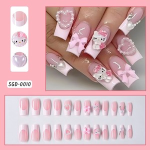 24 <span class=keywords><strong>faux</strong></span> <span class=keywords><strong>ongles</strong></span> roses à presser, motif nœud et léopard, style français, <span class=keywords><strong>faux</strong></span> <span class=keywords><strong>ongles</strong></span> doux et chics pour femmes, faits à la main, vente en gros - Product Image 4