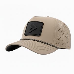 หมวกแก๊ปตาข่ายแบบกำหนดเอง OEM พร้อมโลโก้ 5 แผง ปีกโค้งเล็กน้อย แบบ Snapback ป้ายยางกันน้ำ หมวกกอล์ฟ - Product Image 1