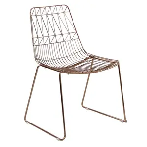 Outdoor Metal Modern Wire Bertoia Rose Gold Wire Chair Iron Frame Stackable Leisure Dining Gold Chair