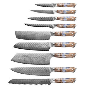 Juego de 9 Cuchillos de Cocina VG10 Damasco, Cuchillo de <span class=keywords><strong>Chef</strong></span> con Mango de Madera de Resina, Cuchillo Santoku, Cuchillo para Verduras, Pan y Deshuesar, con Caja de Regalo Negra - Product Image 3