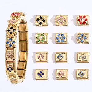 Italian Gold Modular Bracelet Set Crystal Rhinestone Flower Pattern DIY Jewelry Unisex Everyday Wear - Product Image 1