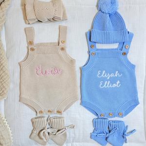 Broder bébé à manches courtes en tricot barboteuse unisexe Coming Home jalon Photo annonce de <span class=keywords><strong>naissance</strong></span> tenue personnalisée été Onesie - Product Image 5