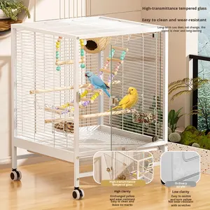 Gabbia per Uccelli in Metallo di Grandi Dimensioni, Lussuosa, Trasparente, Antispruzzo, Ampio Spazio, per Pappagalli e Uccelli con Perle - Product Image 4