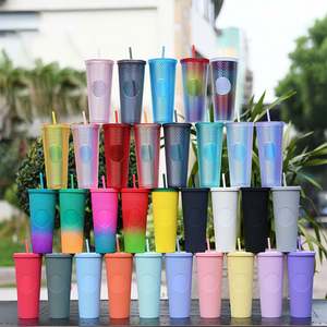 Custom 24oz Double Wall Plastic Mug Acrylic Reusable <b>Cold</b> Pineapple <b>Cup</b> Matte Studded Tumbler <b>With</b> Lids and <b>Straws</b> - Product Image 4