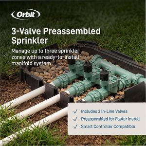 Colector de 3 Válvulas Orbit de Alta Resistencia Preensamblado para Sistemas de Riego de Jardín - Product Image 2
