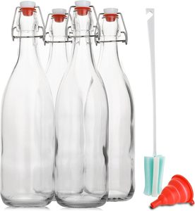 Refillable Glass Bottles in Various Sizes (350ml-1000ml)-Round Clear <b>Swing</b> <b>Top</b> for Tequila Brandy Sauces Oils & Beverages - Product Image 2
