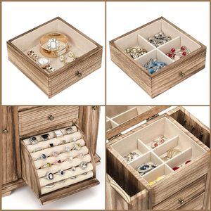 Joyero para mujer, cajas <span class=keywords><strong>de</strong></span> joyería <span class=keywords><strong>de</strong></span> <span class=keywords><strong>madera</strong></span> rústica, <span class=keywords><strong>organizadores</strong></span> con espejo, caja organizadora <span class=keywords><strong>de</strong></span> joyería <span class=keywords><strong>de</strong></span> 4 capas - Product Image 5