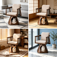 Fauteuil Nid pour Animaux de Compagnie en Bois Massif Premium pour Chats et Chiens – Mobilier Moderne pour Chats et Chiens avec Coussin Doux et Roues – Salon Confortable