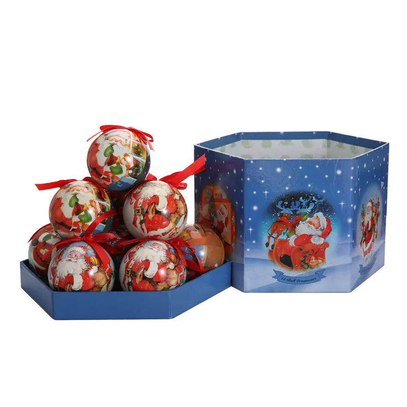 Fabriek Groothandel Klassieke Kerstman Patroon Kerstbal Hoge Kwaliteit Lint Opknoping Kerstbal Geschenkdoos Set
