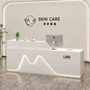 Modern LED Reception <b>Desk</b> with Mountain Shape Light White Front Counter with Logo Space for Beauty Salon Skin Care Clinic - Product Image 5