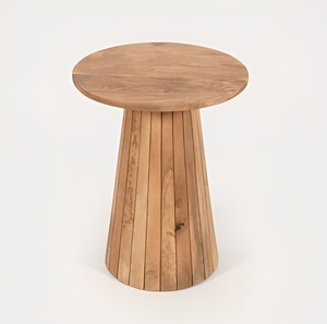 Table d'appoint moderne en bois de manguier avec base en piédestal cannelé, table d'appoint ronde faite à la main pour la décoration du salon et de la chambre - Product Image 1